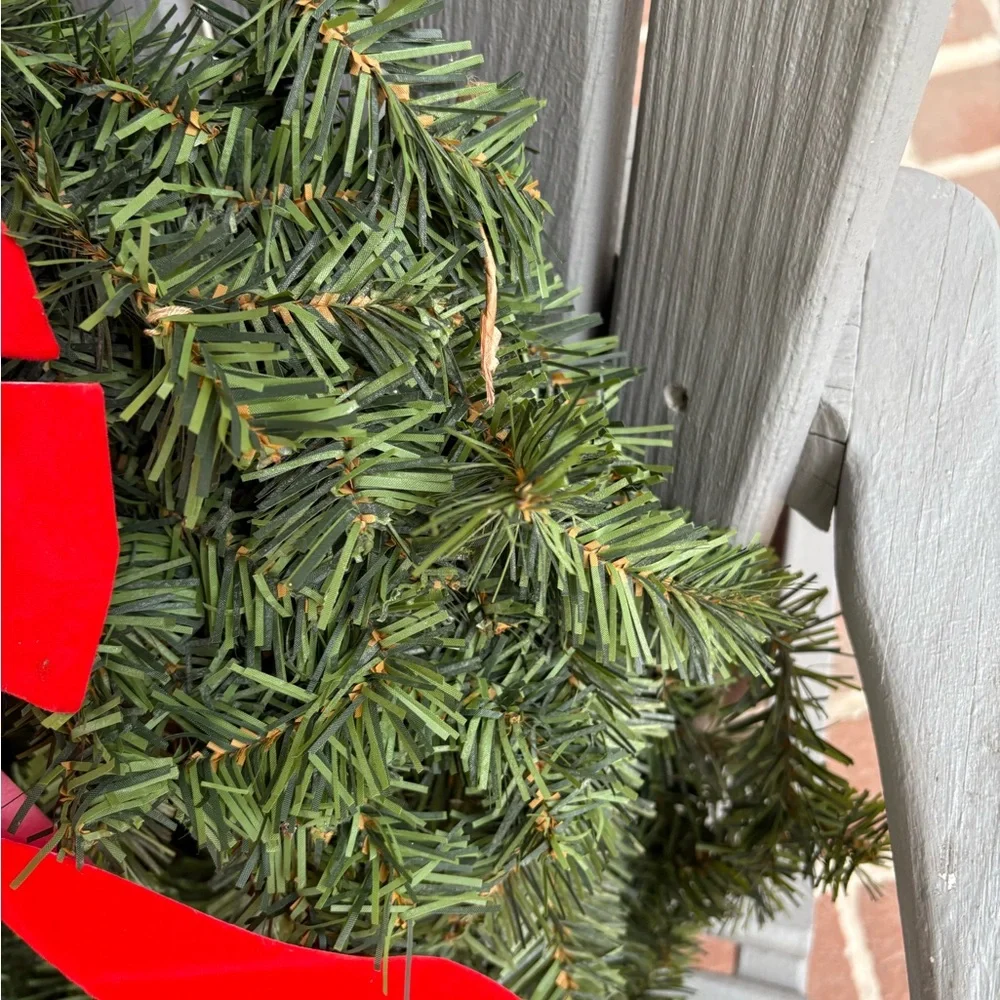 Holiday Evergreen Wreath with Red Bow
